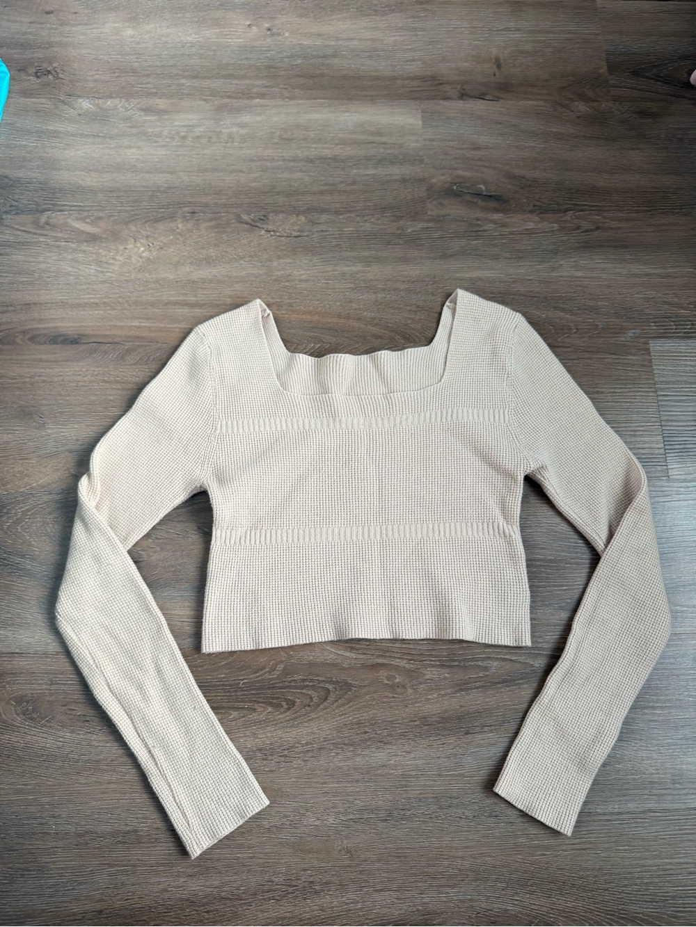 Beige Square-Neck Ribbed Crop Top - Women